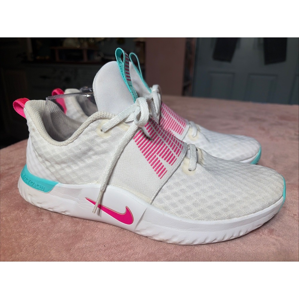 Nike Renew Training Shoes Womens Size 8 White Pink Teal Sneakers CW7022-100